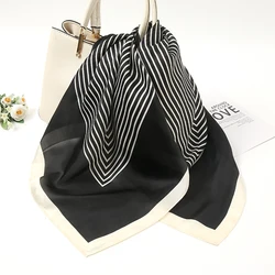 2024 Luxury Silk Design Striped Printed Women's Scarf 70X70 Headband Scarf Warm Shawl hair Band Square Bandelet Fashion Satin