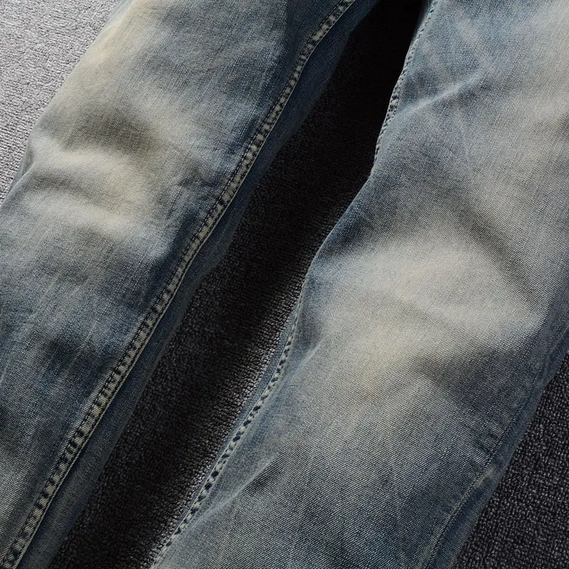 Street Fashion Men Jeans Retro Washed Blue High Quality Embroidery Designer Slim Ripped Jeans Stretch Vintage Denim Pants Men