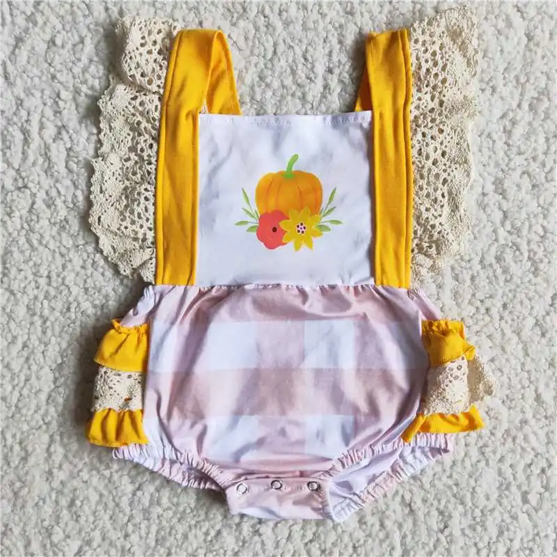 

Wholesale Girls Infant Summer Short-Sleeved Romper Halloween Multi-Element Bright Colors With B uttons Double Layer Ruffle