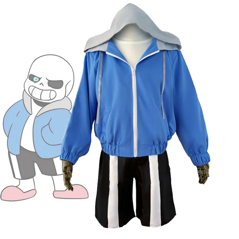 2026 new Halloween Sans Cosplay Costume Undertale Skeleton Brothers Sans's Mask Headgear Unisex Hooded Jacket And Shorts Set view 3