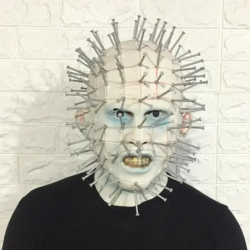 Látex assustador cosplay máscaras para festa de halloween, adereços assustadores, assustador, Hellraiser, prego homem, filme de terror, carnaval