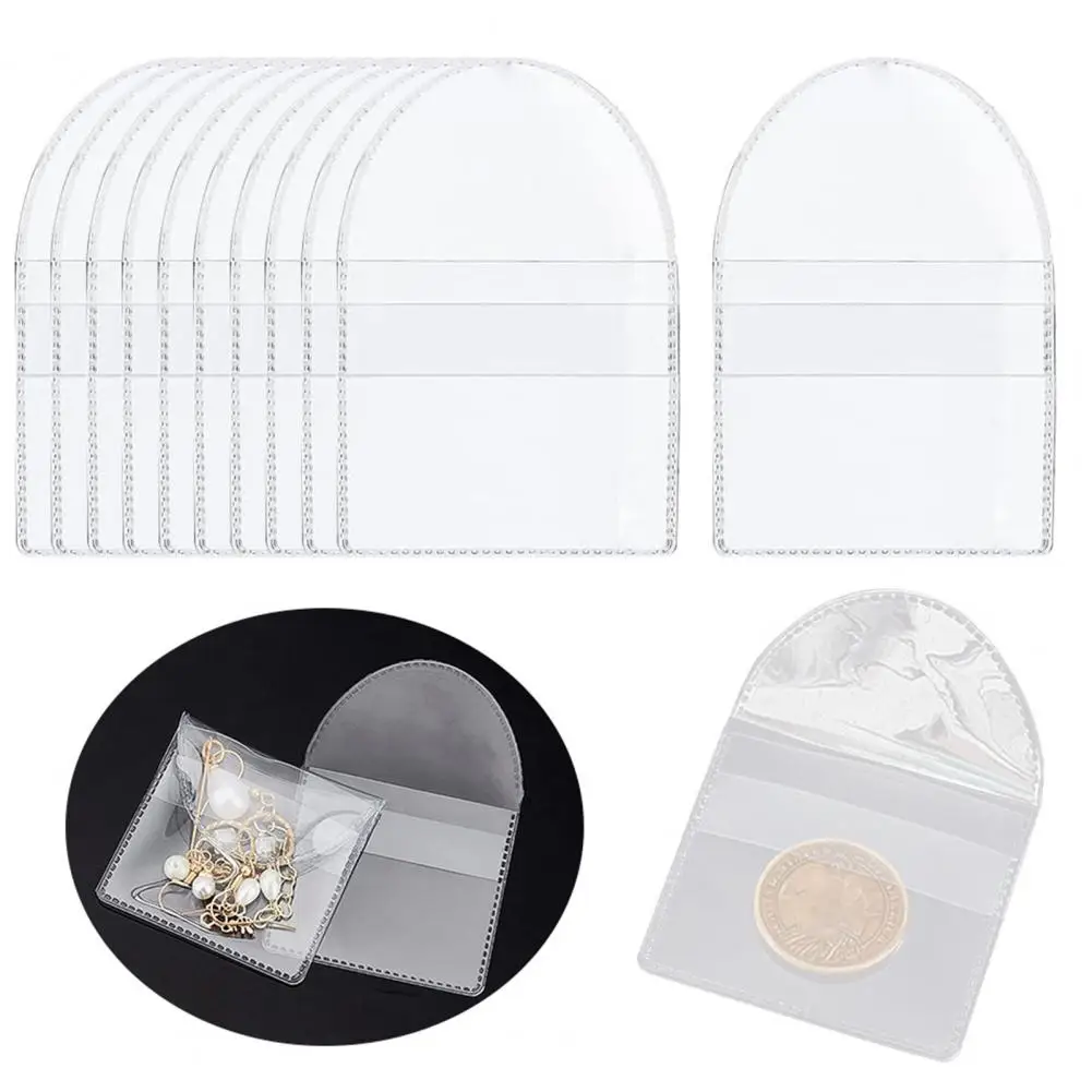 

Transparent PVC Jewelry Pouches, Waterproof Semi-circle Flap, Medal Jewelry Holder, Sleeve Protector Pouch, 50Pcs