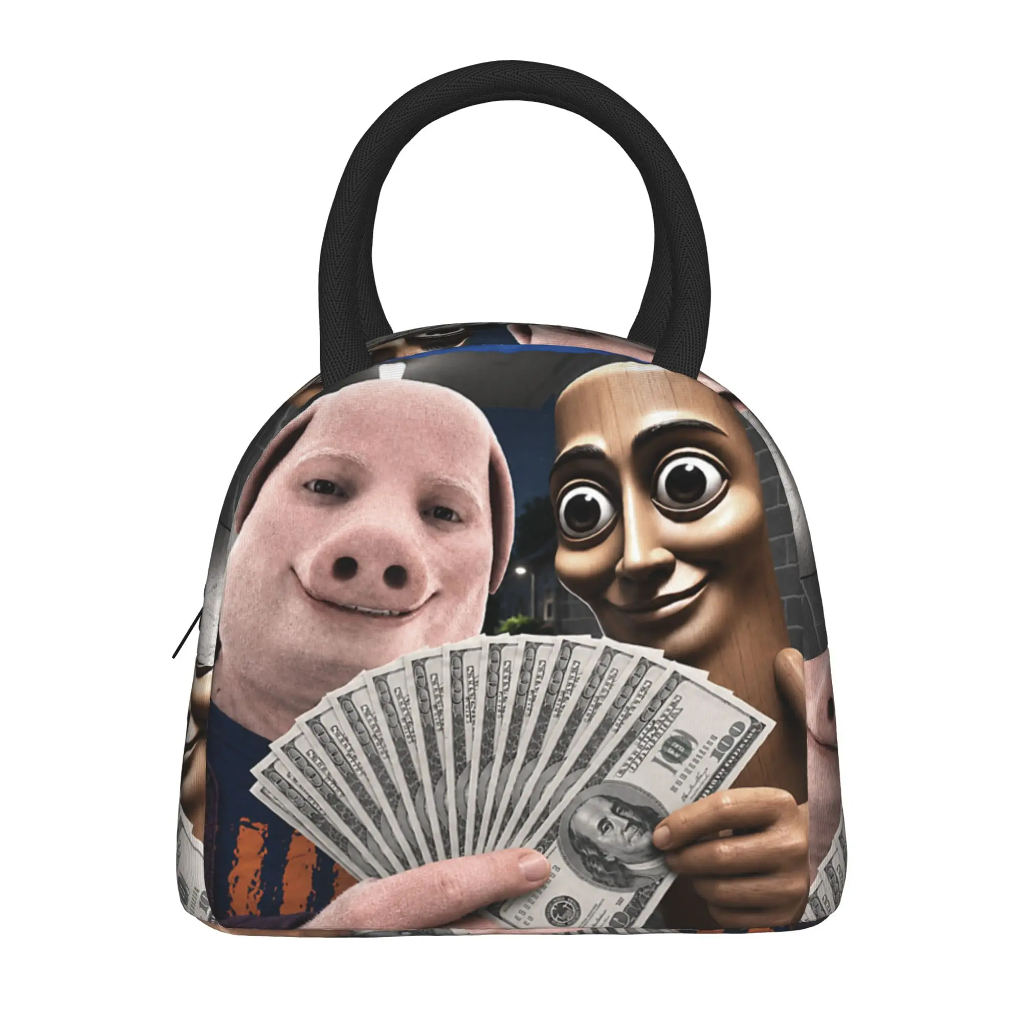 John Pork and Tung Tung Tung Sahur Front Door Motion Lunch Bag For Girls Print Lunch Box Casual Cooler Bag Oxford Tote Food Bags