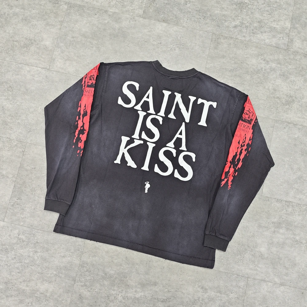 Yao Fashion Saint OF Michael Cotton Long Sleeve Autumn Men Tops Clothing HipHop Bggy Vintage Loose T