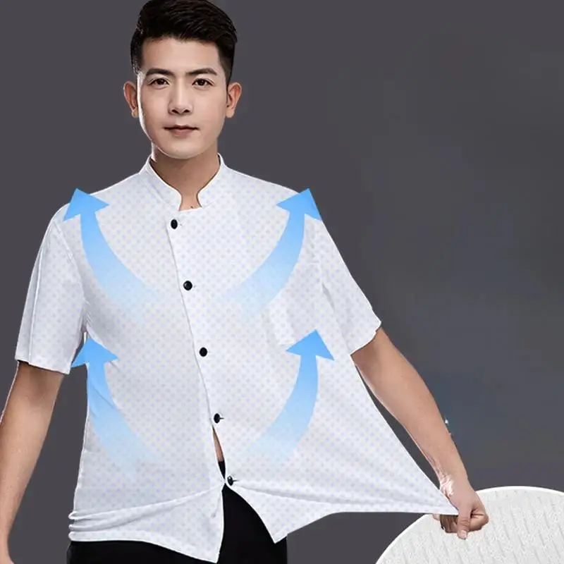 Letnia, przewiewna odzież robocza dla szefów kuchni z siateczki, krótki rękaw, męska, cienka, chłodząca, idealna do restauracji, kuchni hot pot.