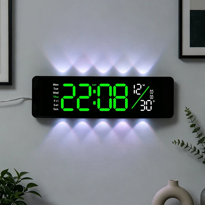 Digital Curved Wall Clock With Ambient Light Multifunctional Silent Timing Countdown Auto Dimmer LED Alarm Clock Home Decoration