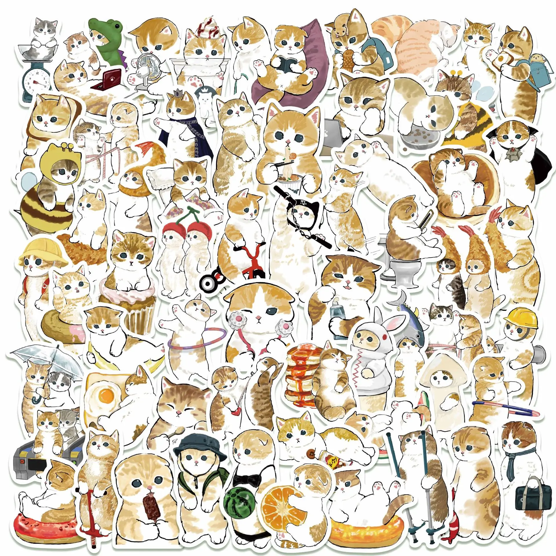 

64Pcs Cute Cartoon Yellow Cat Sticker Office Luggage For Phone Coffee Motorcycle Phone Stationery Amazon bestseller Decals﻿