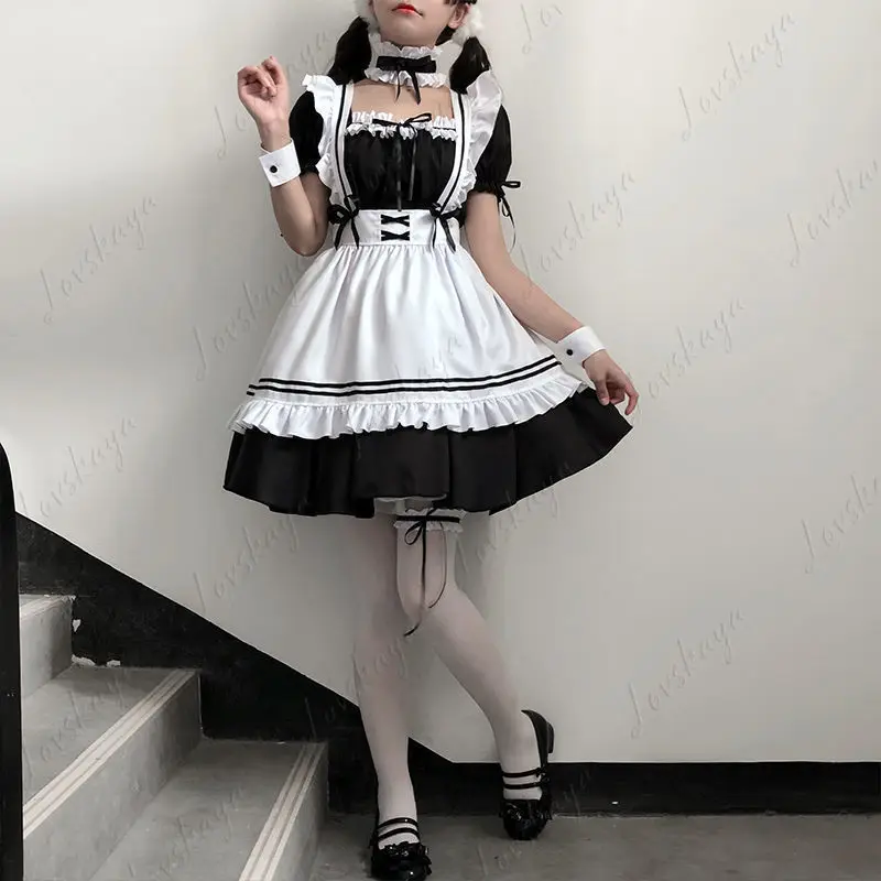 Vestido de cosplay japonês estilo servo, vestido de estudante fofo, roupa lolita de tamanho grande, roupas plus size, uso diário