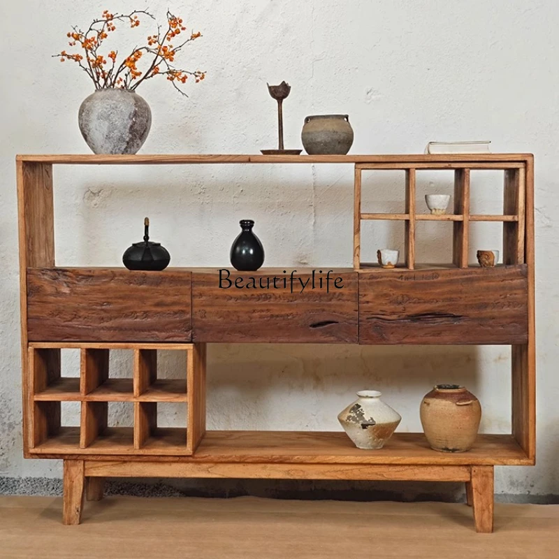 

Wabi-Sabi Style Tea Cup Bogu Display Rack Side Cabinet Solid Wood Storage Sideboard