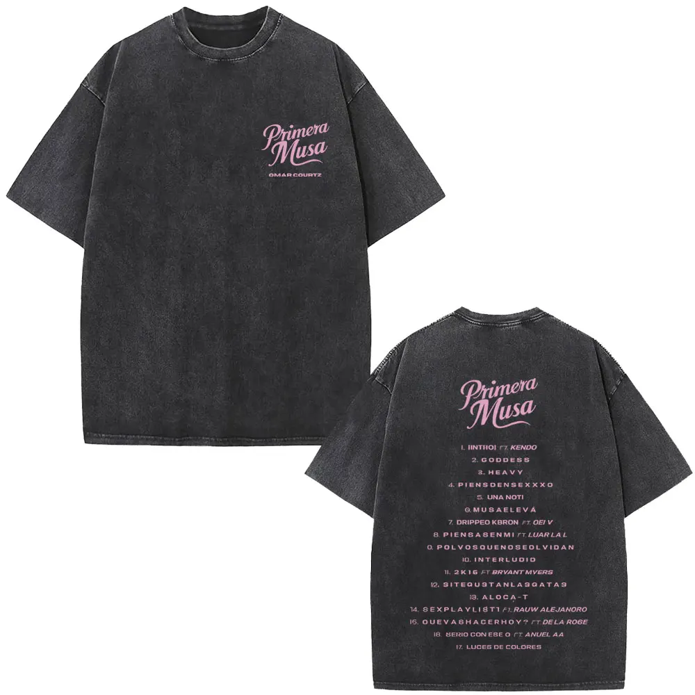 

Washed Vintage Rapper Omar Courtz Primera Musa Music Album T Shirt Men's Women's Fashion Hip Hop Oversized Short Sleeve T-shirts