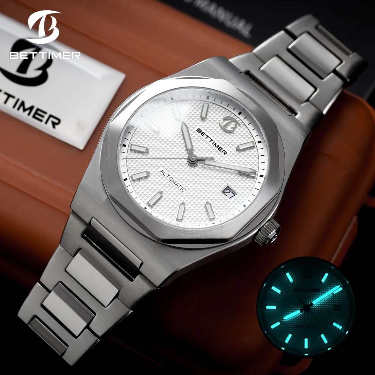 

2024 NEW BETTIMER Men Automatic Mechanical Watch PT5000 Sapphire Glass 100M Waterproof Luminous Wristwatch relogios masculino