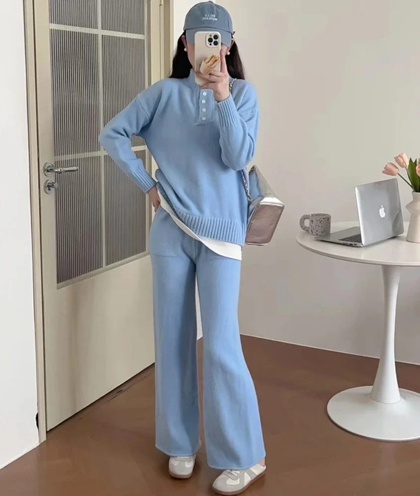 Autumn and winter women's Korean style lazy style loose fashion casual age-reducing sweater wide-leg pants suit two-piece set