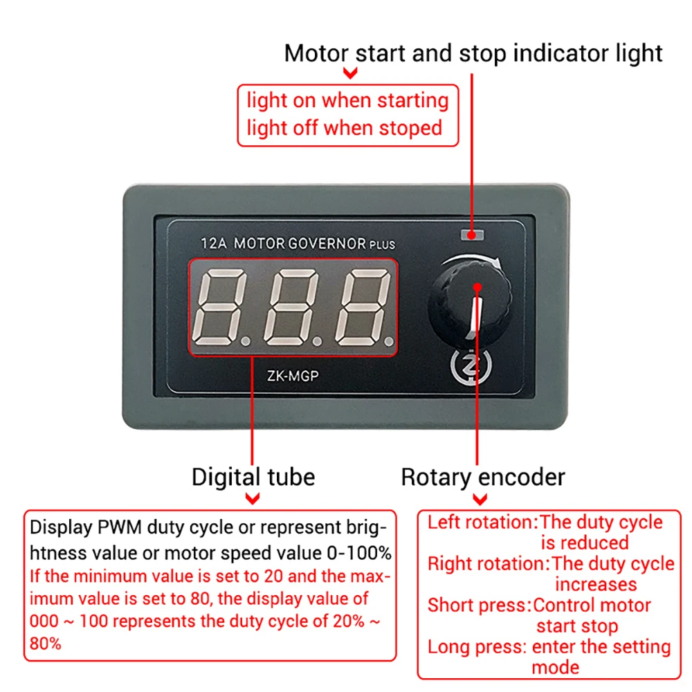 ZK-MGP PWM DC Motor Speed Controller 1KHz-99KHz Frequency Adjustable Motor Governor LED Dimming DC 5-30V 12A Dual MOS Driver