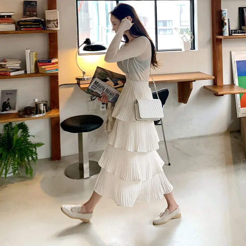White Cake Skirt Skirt Spring/Summer 2025 Korean Version of Multi-layer Ruffled Women's Fluffy Long Skirt
