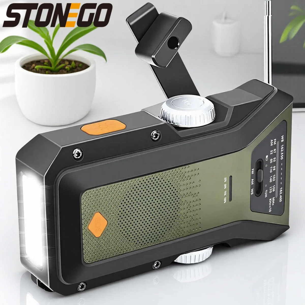 ポータブルam-fm-noaa気象ラジオ-4000mah充電式携帯電話充電器-led懐中電灯-3つの充電モード-sosアラーム