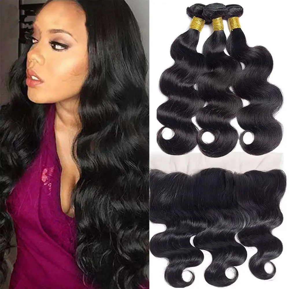 Body Wave Bundles With Closure 13x4 HD Lace Remy Brazilian Weaving 32 Inch Natural Hair Extension Human Hair Bundles With Fronta