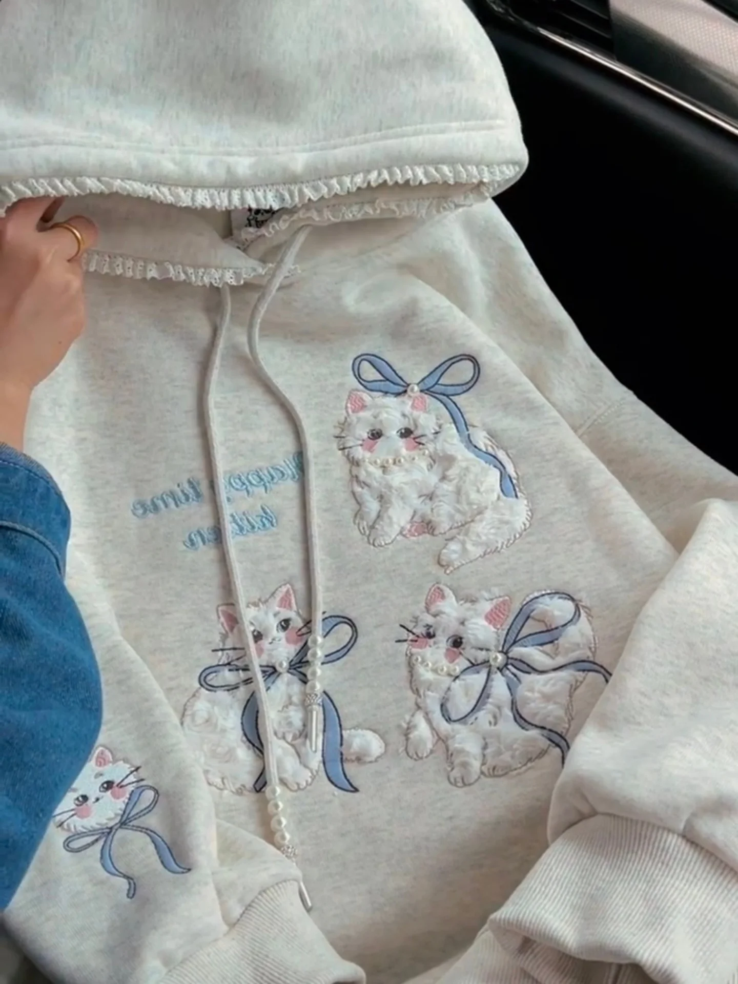 

Милая женская толстовка с вышивкой, модный дизайн, утепленная, с длинными рукавами, хлопковая, для ношения в помещении и на улице