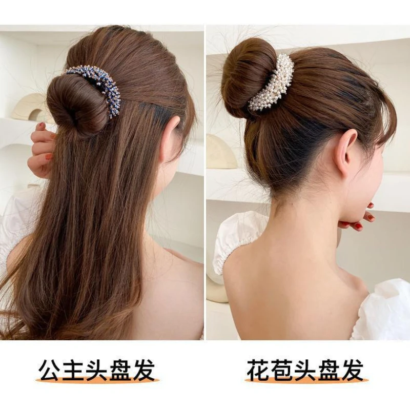 1pcs Women Flower Donut Bun Maker Crystal Ribbon DIY Hair Style Tools Korean Fashion Hair Curler Accessories Gift for Girlfriend
