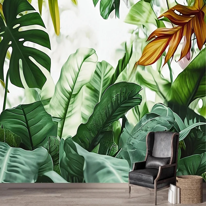 

Custom Mural Hand-painted Nordic Tropical Plant Leaves Wallpaper TV Sofa Background Home Decor Painting Wall Papers Papier Peint