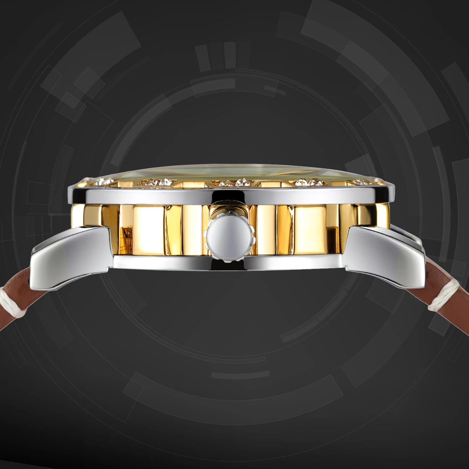 T-WINNER Classic Men's Manual Winding Mechanical Watch with Luminous Hands Luxury Gold-Tone Skeleton Case Retro Leather Strap