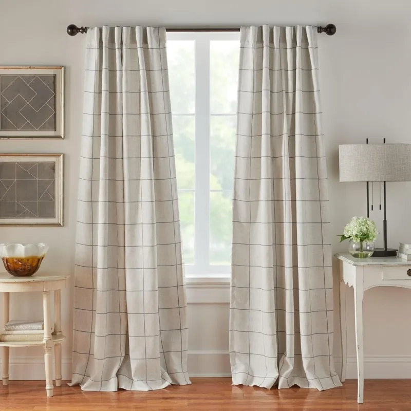 Pane Lattice Blackout Curtains, Living Room and Bedroom Curtains with Back Pulls and Rod Pocket Pulls, 52" x 108", Gray, 1 Piece