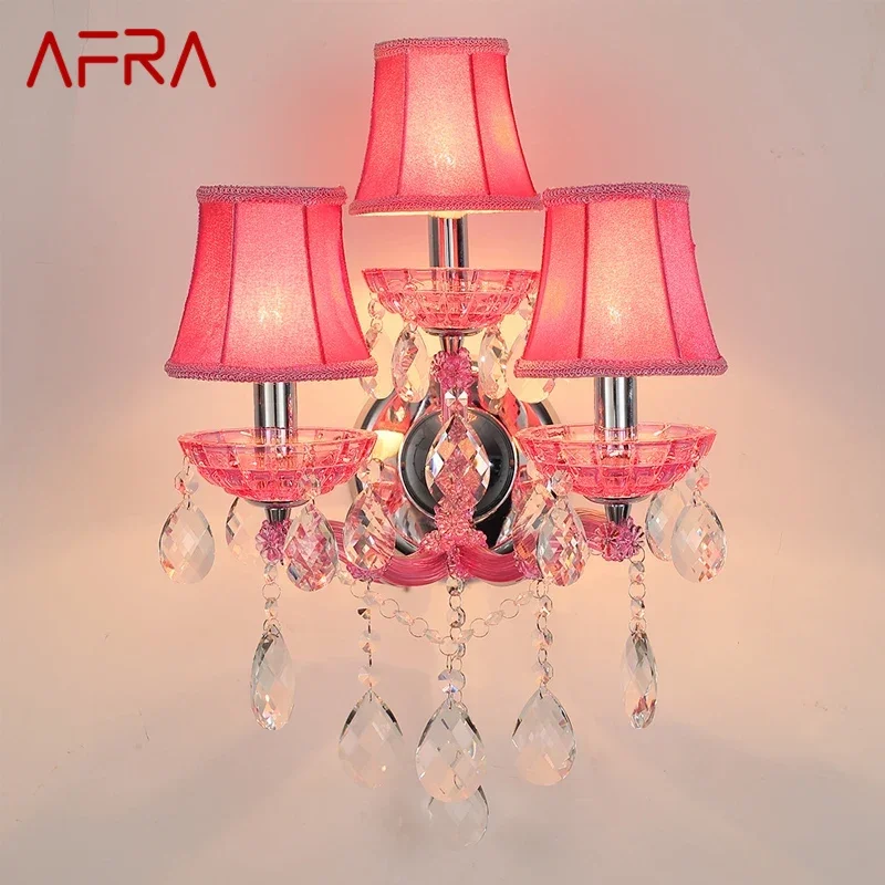 

AFRA European Style Crystal Wall Lamp Pink Girls' Room Candle Lamp Luxurious Living Room Restaurant Bedroom Villa