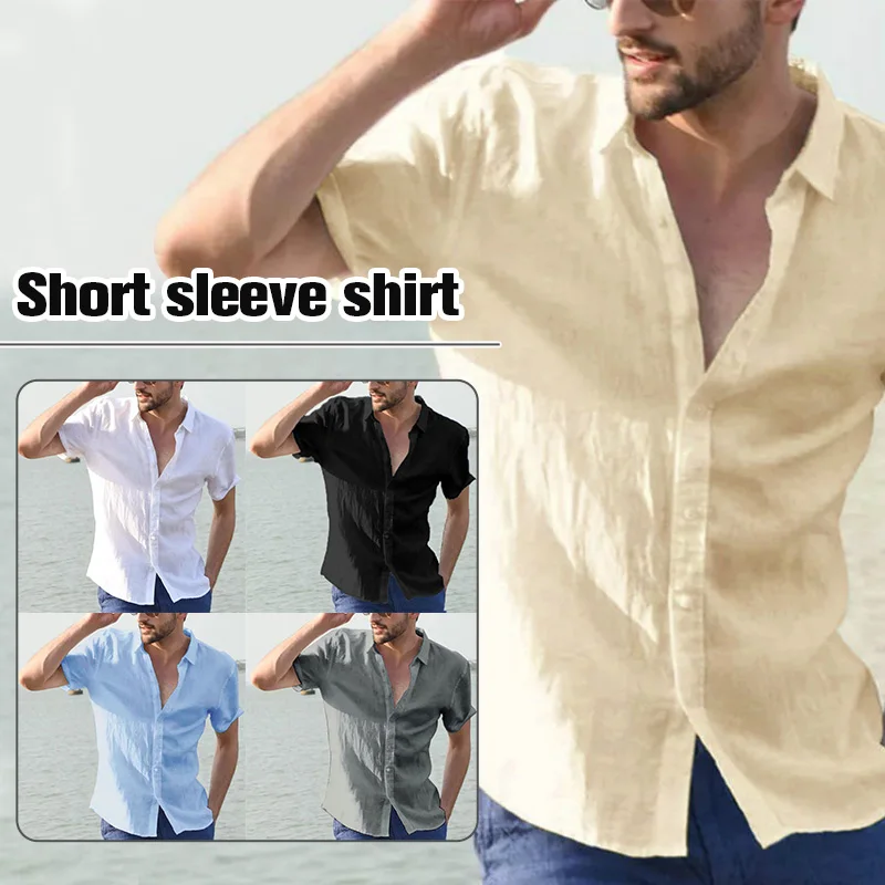 

Men's Blouse Cotton Linen Shirts Casual Solid Summer Beach Formal Blouse Tees Spring Autumn Summer Handsome Men Tops