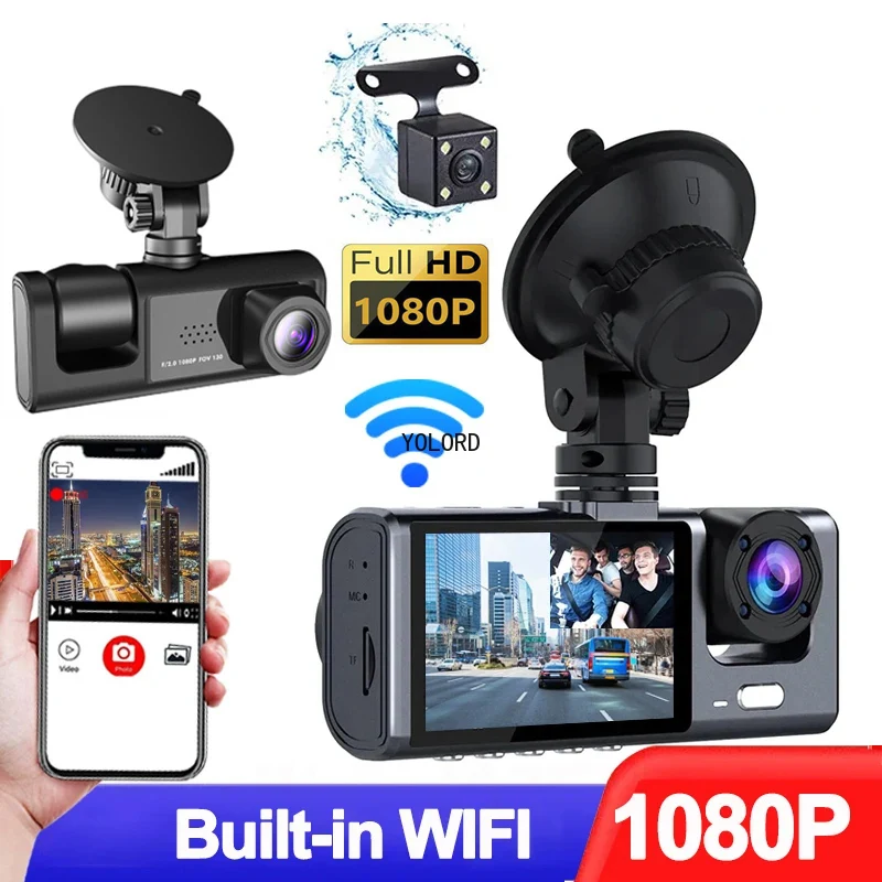 

1080p WIFI Dash Cam Car DVR 3 Channel Front Camera Video Recorder Rear View Camera for Vehicle Black Box Car Assecories