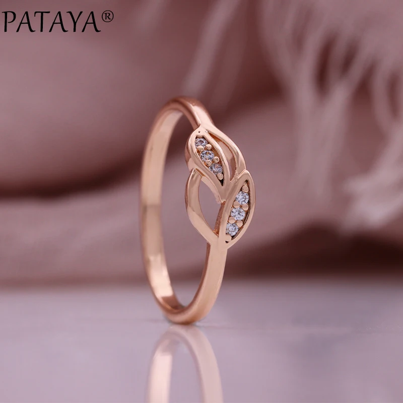 PATAYA Lucky Leaf Hollow Earrings Rings 585 Rose Gold Color Ethnic Bride Wedding Jewelry Sets Fashion 2023 Women Party Usual Set