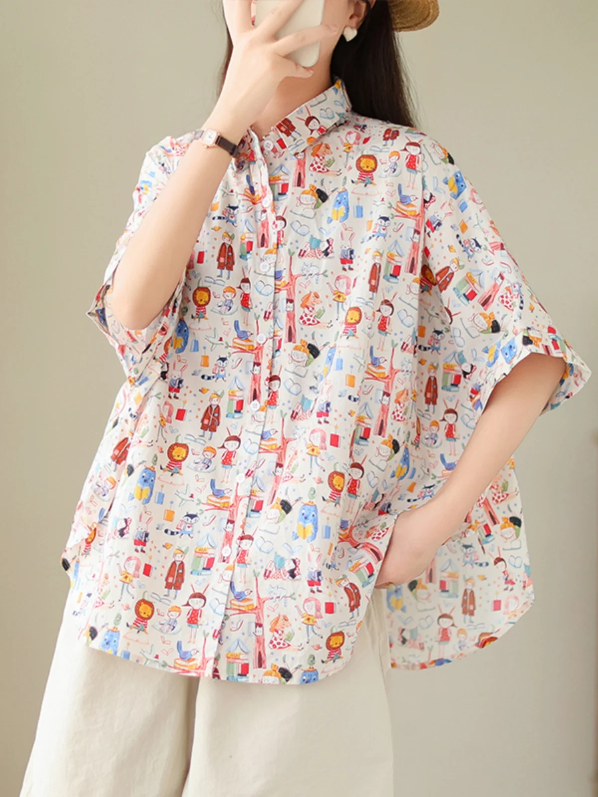 

Casual ort Sve irt Women's Design Sense Small Cro Belly Cover Slimming Printed Upper Apparel Brand Tailored Goods