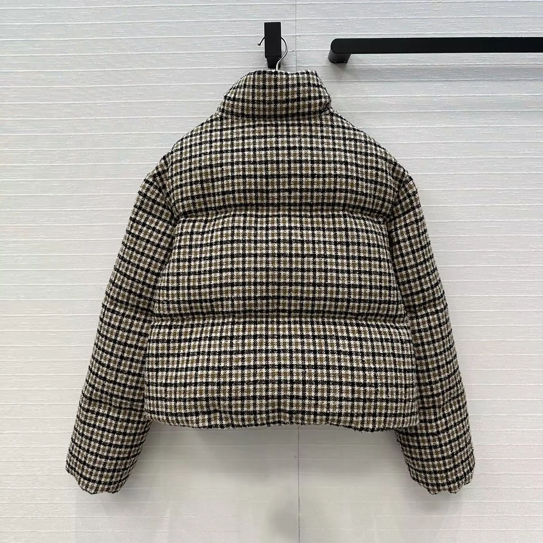 2025 New Winter White Goose Down Coat Women Fleece Turtleneck Long Sleeve Loose Bread Style Woolen Plaid Vintage Casual Jacket - Image 6