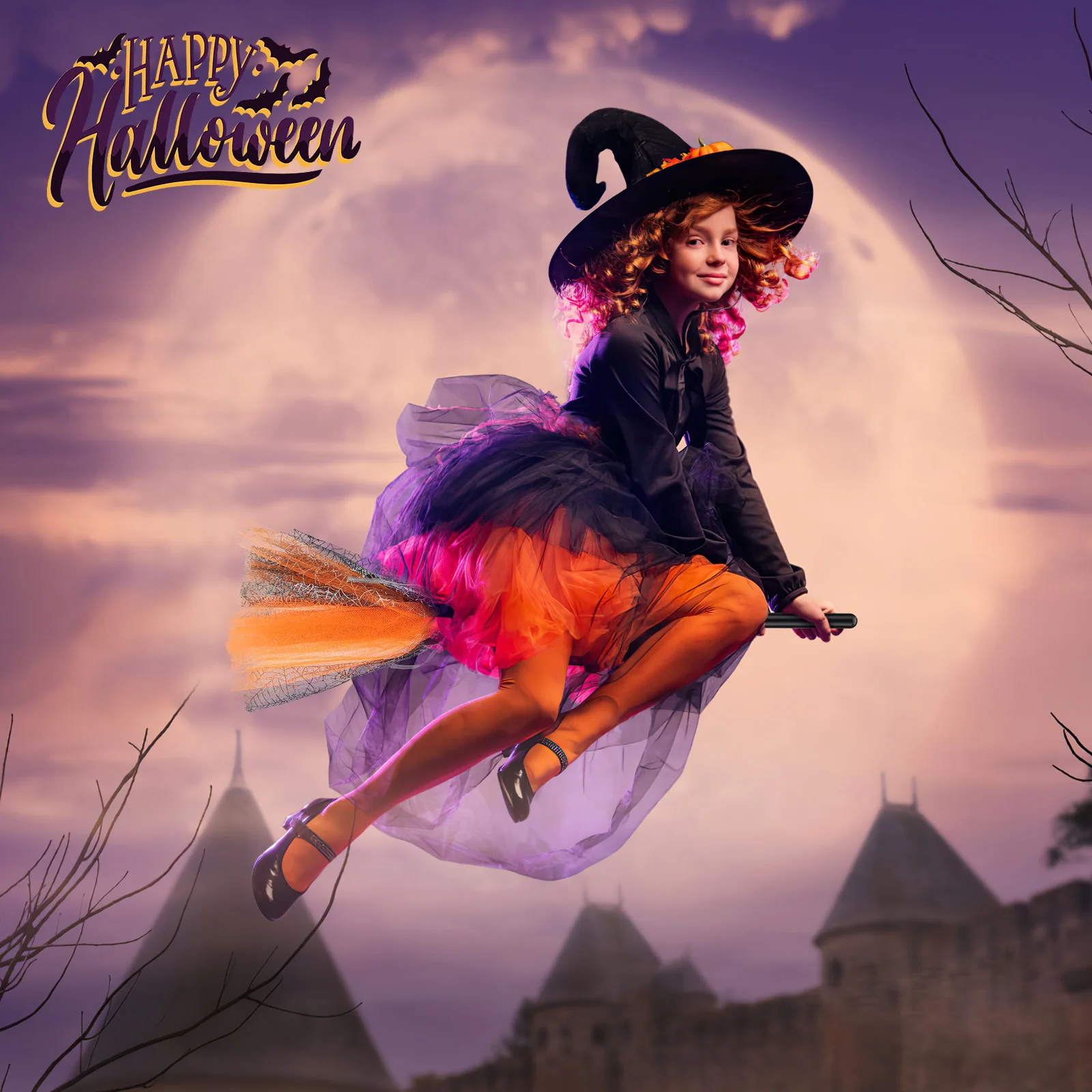 Escoba de bruja para niños, accesorio de escoba de Halloween púrpura ligero, pieza de disfraz para niños, suministros para fiestas, Besom para Cosplay