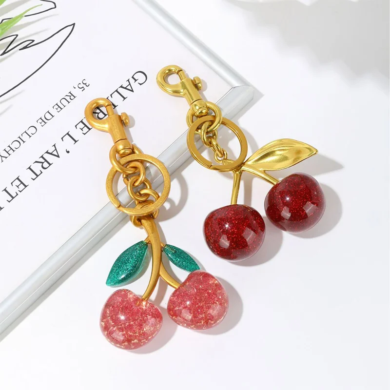 Fashion Delicious Red Cherry Keychain Summer Fruits Cherries Pendant Keyring For Women Men Jewelry Bag Accessories Gift 2025 New