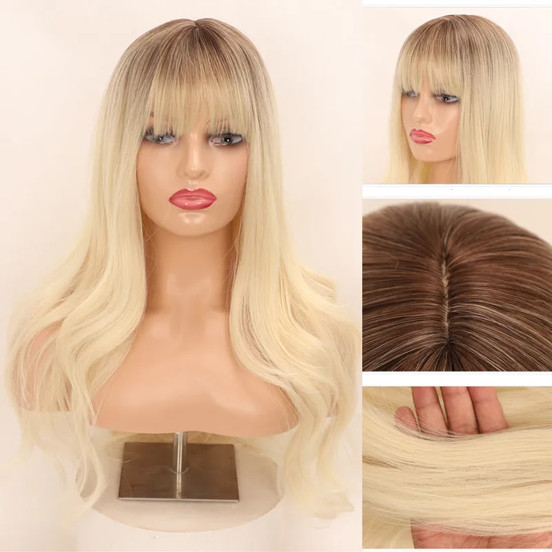 

OUCEY Synthetic Hair Natural Wavy Wigs for Women Long Wig With Bangs honey Blonde Wigs Women Daily Party Use High Quality