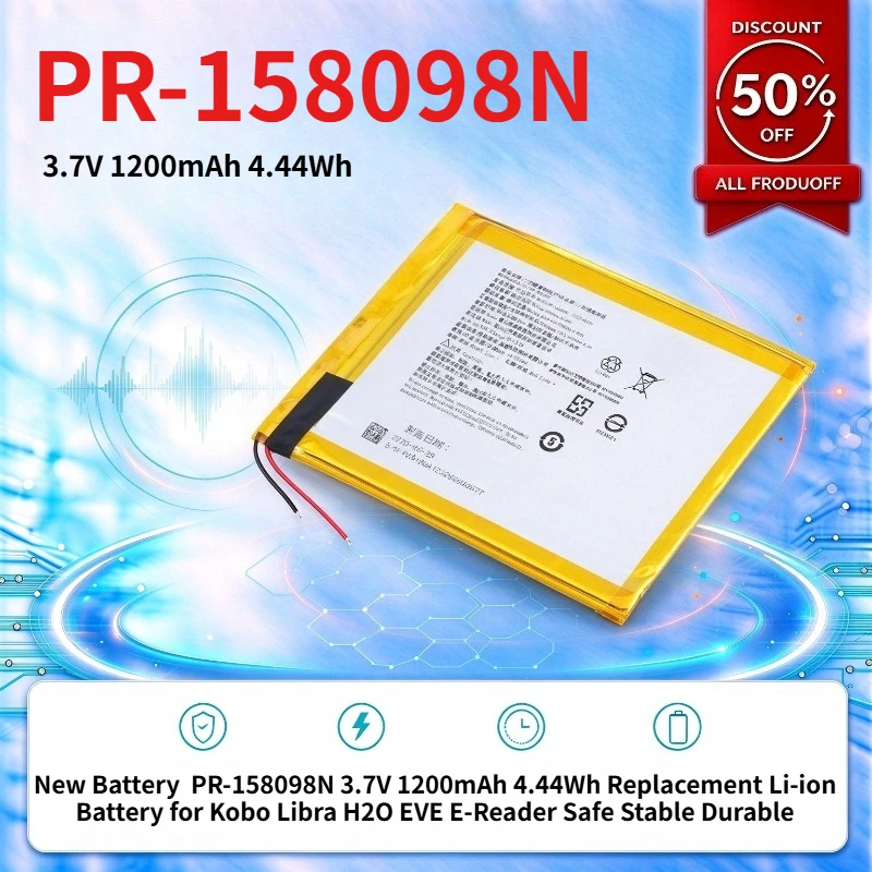 New Battery  PR-158098N 3.7V 1200mAh 4.44Wh Replacement Li-ion Battery for Kobo Libra H2O EVE E-Reader Safe Stable Durable