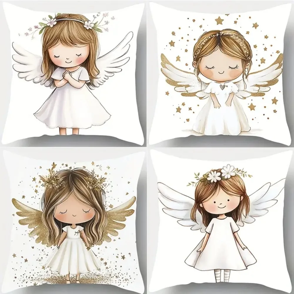 كيس وسادة مزخرف برسوم كرتونية من Angel، إغلاق بسحاب ناعم ومريح، قابل للغسل في الغسالة، ديكور منزلي لأريكة غرفة النوم