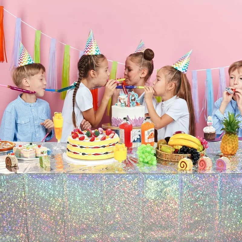 1PC Disposable Tablecloth PE Waterproof Flash Laser Silver Aluminum Film Table Cloth Birthday Party Wedding Evevt Decorations view 3