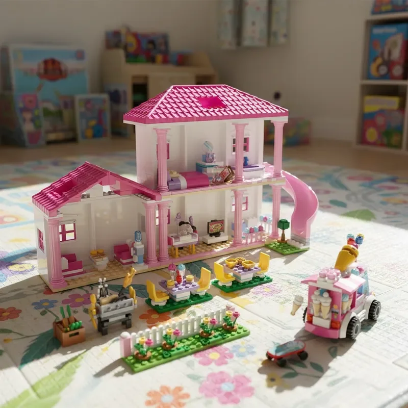 

НОВЫЕ креативные друзья, вид на улицу в городе, дом, летние каникулы, вилла, замок 3 в 1, строительные блоки, модель, подарки на день рождения, Рождество