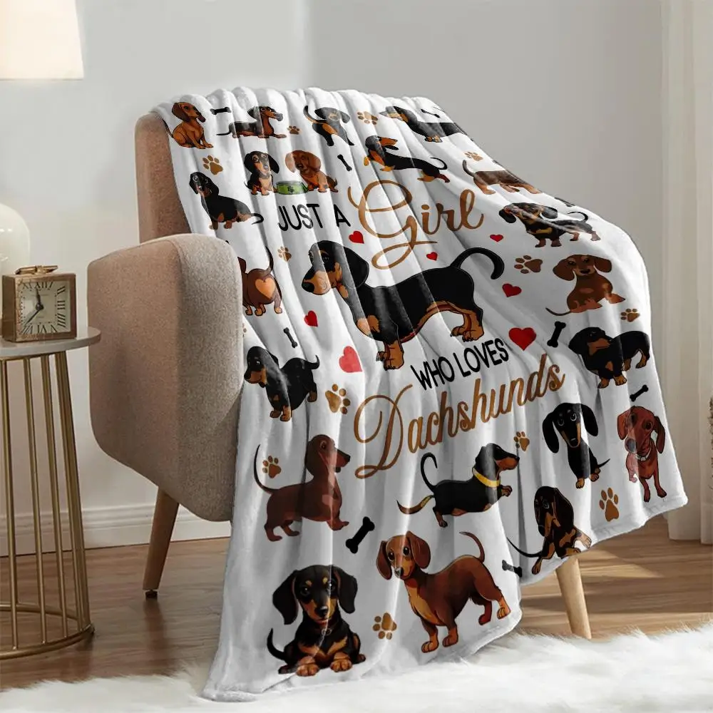 1PC Throw Cute Dachshunds Flannel Blanket for Couch Bed Sofa Warm blankets Perfect Festival Gifts for a Girl Boy who Loves Dogs