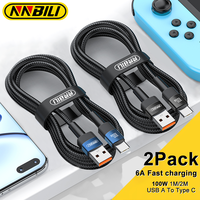 NNBILI 2PCS 6A USB Type C Cable For Realme Xiaomi Samsung Fast Charging Wire USB C Charger Data Cord For iPad Samsung Poco 1m 2m