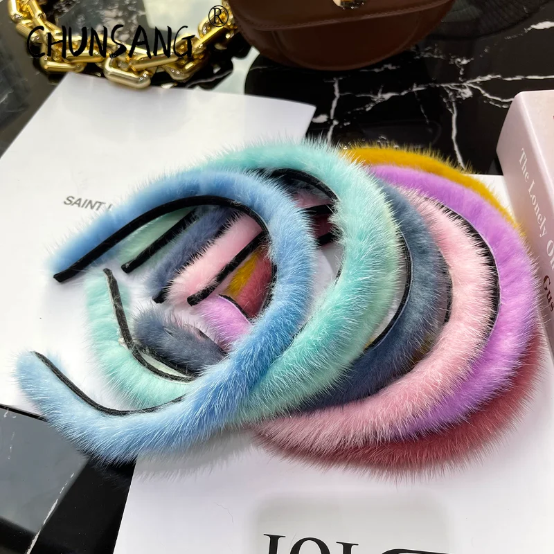 

Vintage Color Real Mink Fur Wide Headband Headbands Head Band Hair Hoop Bands Haarband for Women Girls Korean Hair Accessories