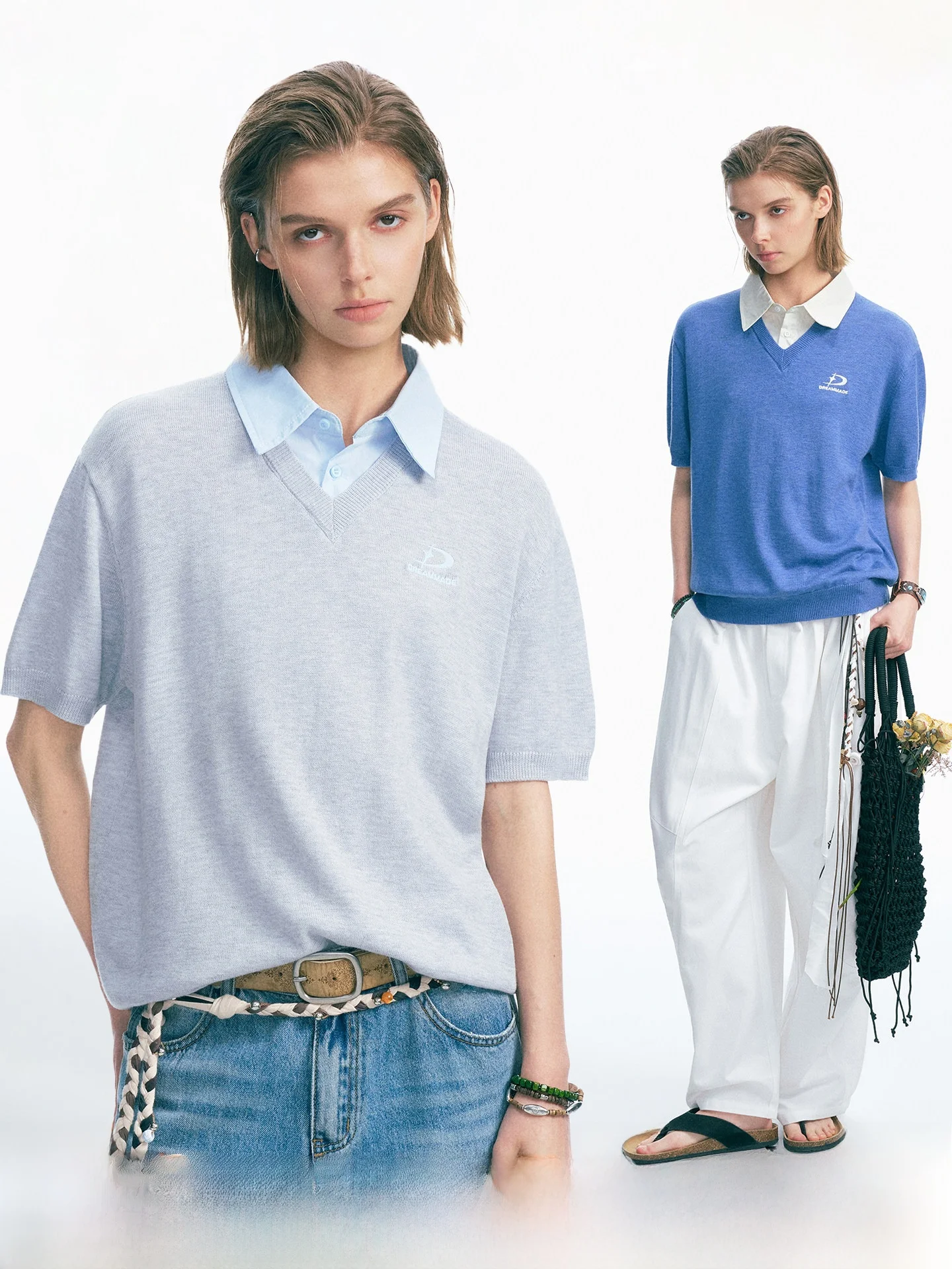 Dream Made Knitted Short Sleeve T-Shirt Couple High Intelligence Sensation Summer Casual Loose Fit Unisex Knitwear Top