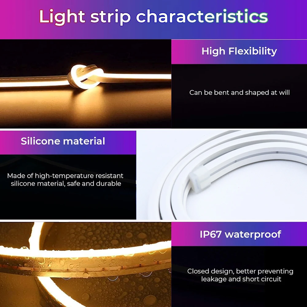 Homekit WiFi Neon LED Strip 1m 2m 3m 4m 5m 12V Dimmable Waterproof Flexible Lamp Warmwhite white 3000-6500K Siri Voice Control