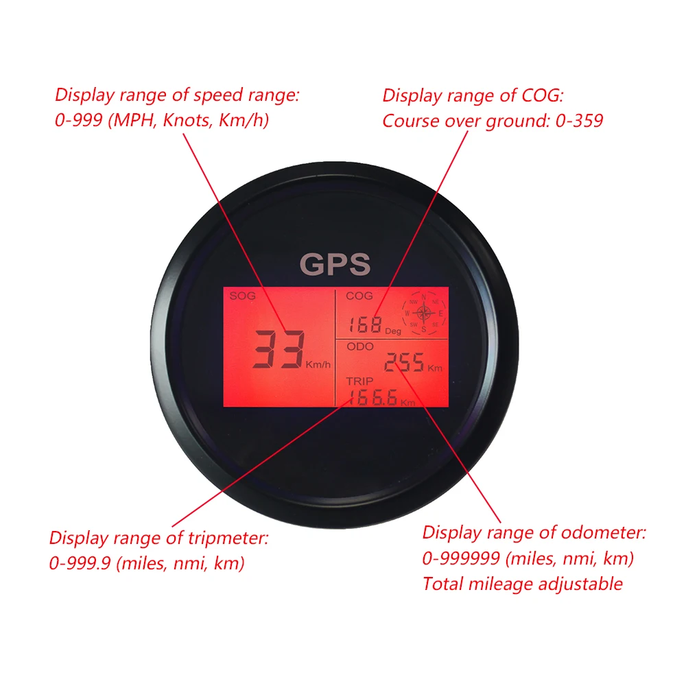 Universal 85mm Digital GPS Speedometer 7 Colors Backlight LCD Speed Gauge Odometer Course with GPS Antenna for Car Boat