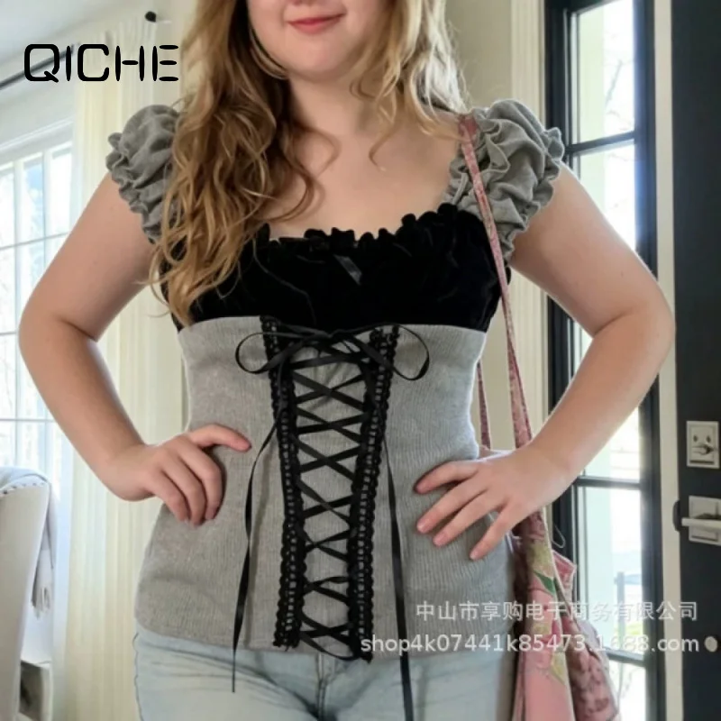 QICHE Women Y2K New American Style Double‑Breasted Sleeveless Tank Top Sexy Hot Girl Versatile Fashion Vest