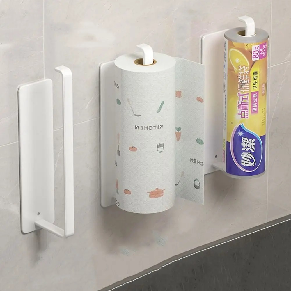 

Carbon Steel Paper Towel Holder White/Black/Grey Non Perforated Fresh Film Storage Rack Aluminum Self-adhesive Plastic Wrap