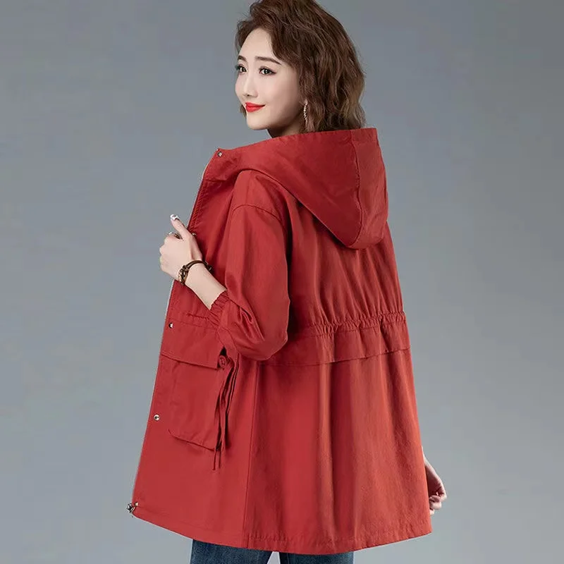 

2023 New Women Jacket Coats Spring Autumn Women's Coats Hooded Windbreaker Female Casual Basic Coat Loose Zipper Outerwear 5XL