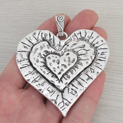 3 x Tibetan Silver Large Hammered Love Heart Charms Pendants For Necklace Jewelry Making Findings 69x65mm