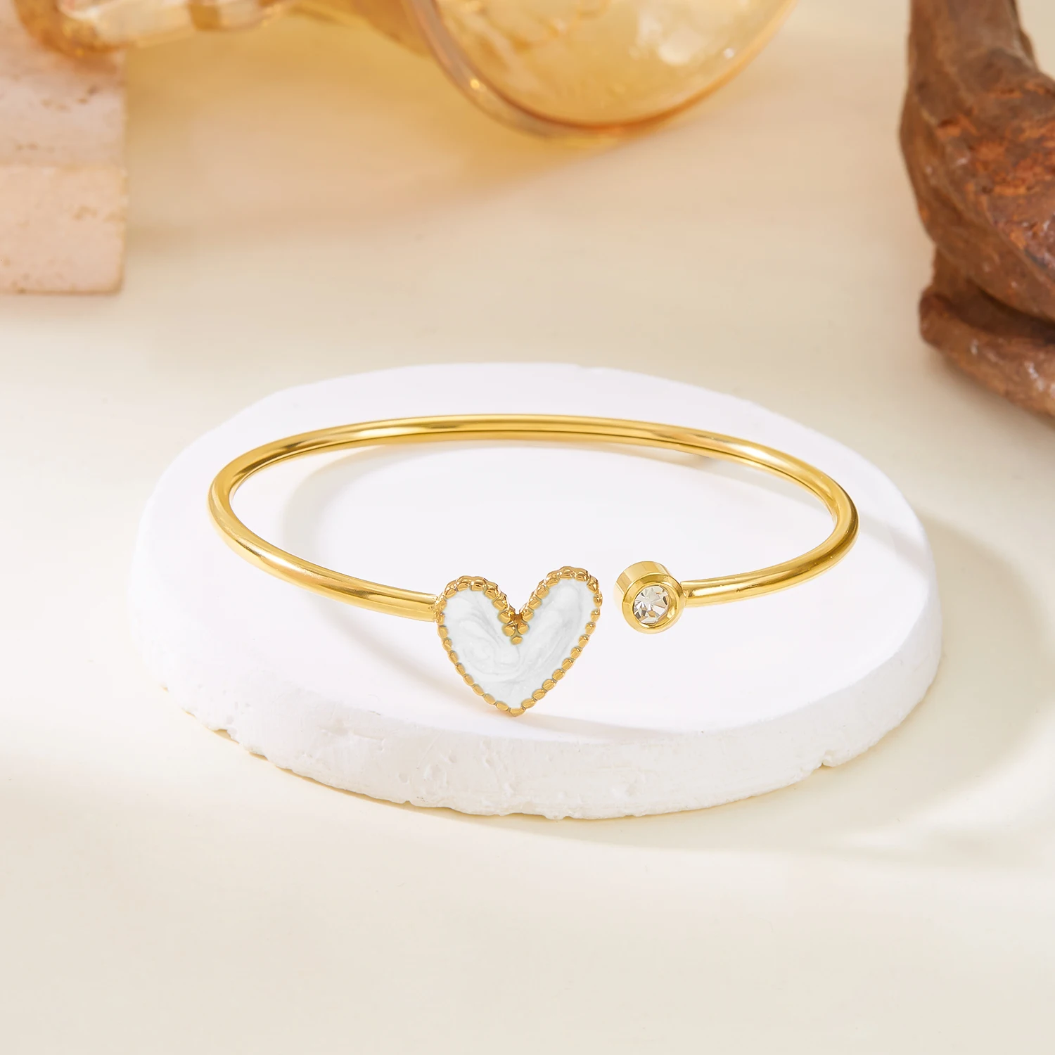 Neue Trendy Vergoldete Einfache Herz Manschette Armreifen für Frauen Hohe Qualität Edelstahl Kristall Armbänder Wasserdicht Schmuck – Detail 13