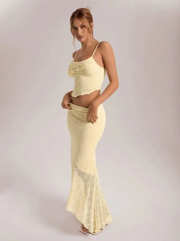 2026 MsChuh Summer Woman 2 Piece Set Outfit Solid Color Sleeveless Top Package Hip Skirts Bodycon two Piece Outfits Temperament